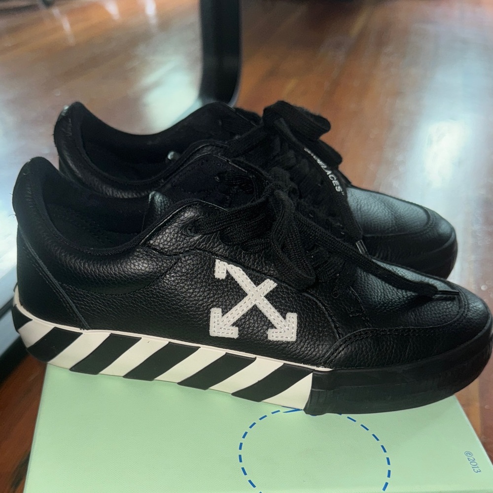 Off-White Black Leather Sneakers with White Cross Arrows